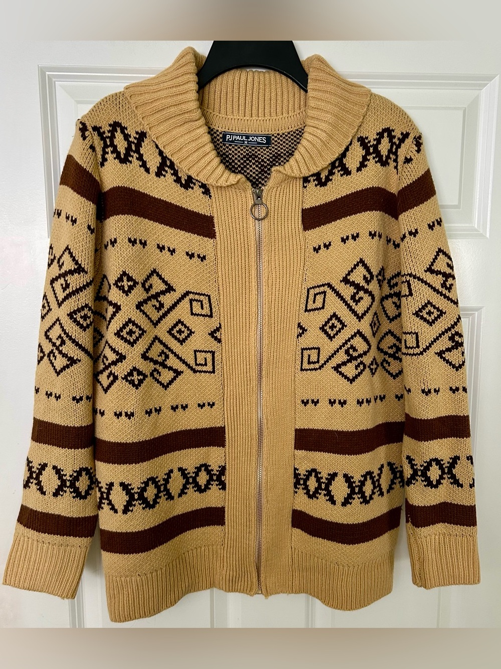 PJ Paul Jones Men's Casual Aztec Tan Cardigan Zip-up Sweater